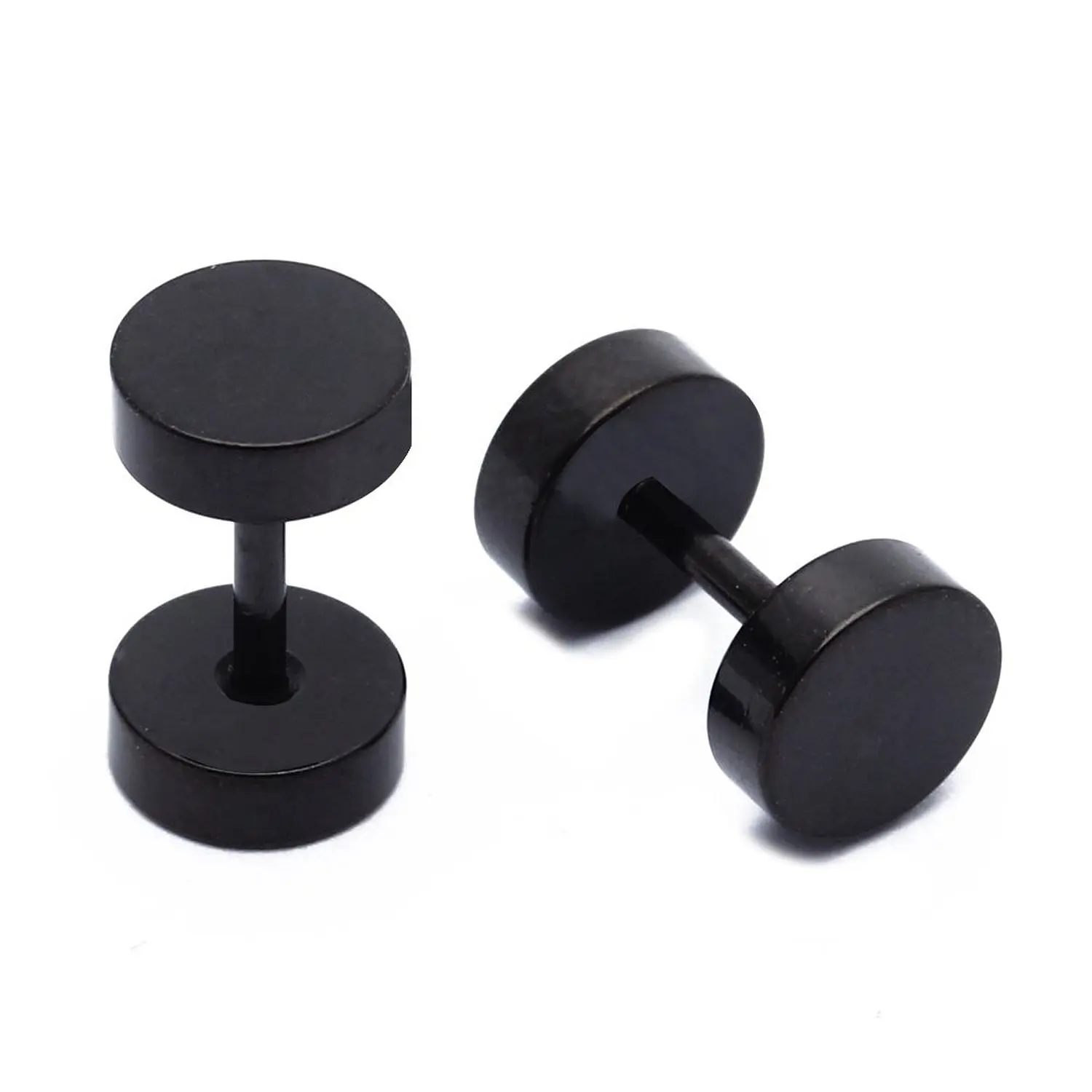 1 Pair of Men's Barbell Stainless Steel Ear Studs Earrings Black 6mm