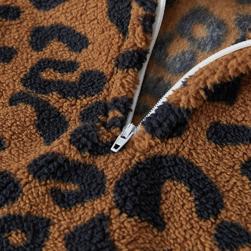 Suefunskry Toddler Girl Boy Winter Warm Coat Fuzzy Long Sleeve Stand Collar Leopard Print Zipper Closure Kid Outwear 3-7Years image 5