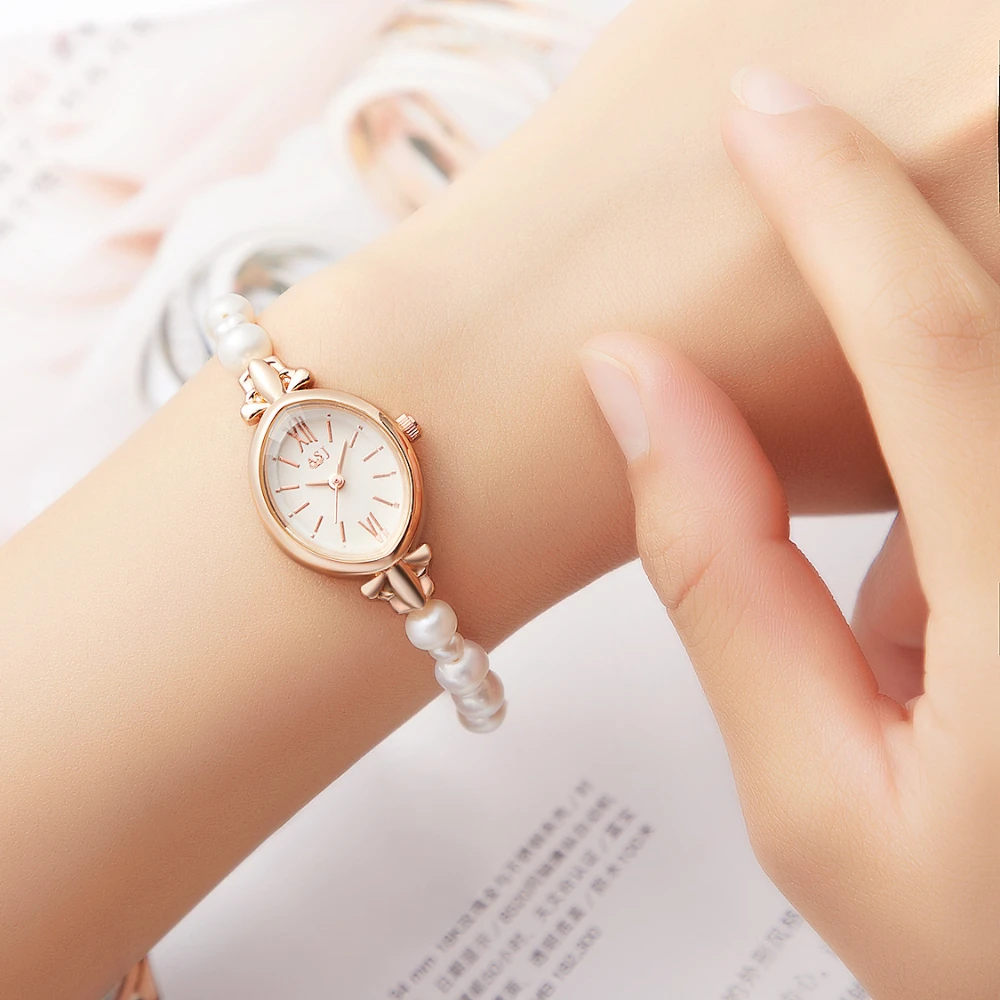 Reloj de pulsera con cuentas de perlas para Mujer, Reloj de cuarzo creativo, resistente al agua, dulce y elegante