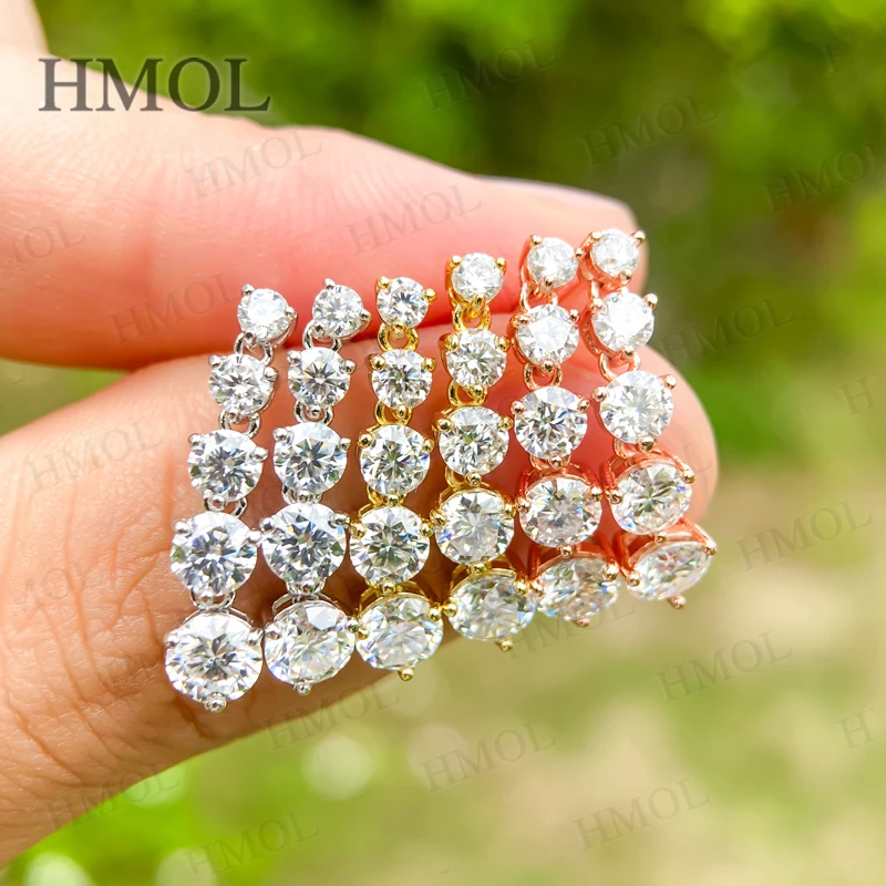 

Moissanite Earrings Tassel Pendant Ear Stud Piercing Ten Stones Round Shape 925 Sterling Silver Top Quality Wedding Jewelry