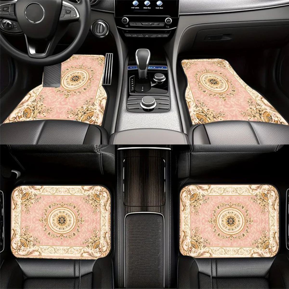 Pink Vintage European Palace Floral Rug Print Car Floor Mats 4 Pieces Universal Fit Waterproof Non Slip Auto Foot Mats For SUV view 5