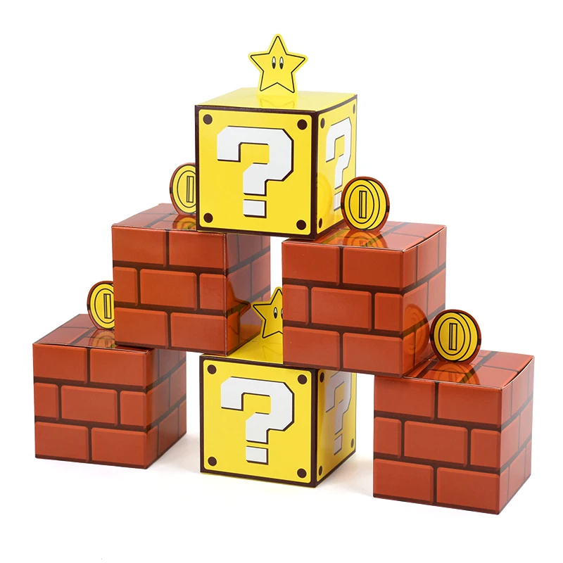 5pcs/set Super Mario Anime Peripherals Candy Box Cartoon Stars Question Mark Blocks Props Image Children Party Gift Boxes