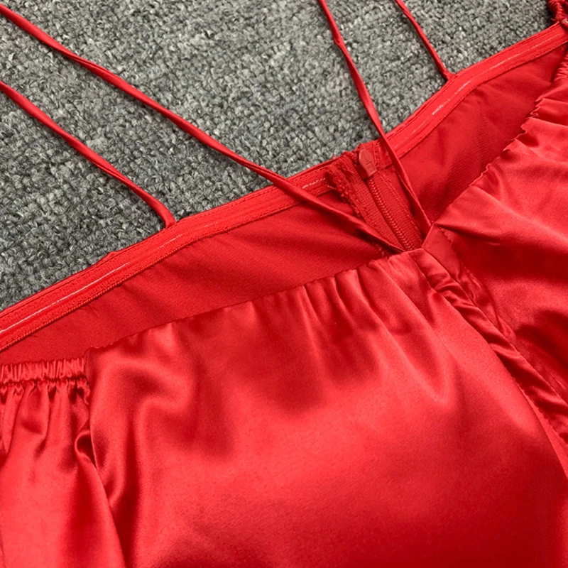 Kylie jennertemperament, vermelho um ombro, calças de couro magro feminino superior com cordão, fecho de correr decorativo, terno de duas peças