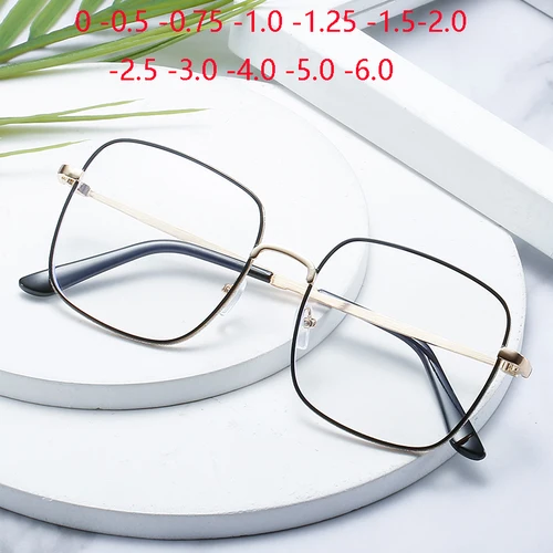 Imagen 1 del producto Gafas de Montura Grande Cuadrada con Dioptrías de 0 a -4.0, Gafas Graduadas para Mujer y Hombre, Montura Metálica Completa, Gafas para Miopía