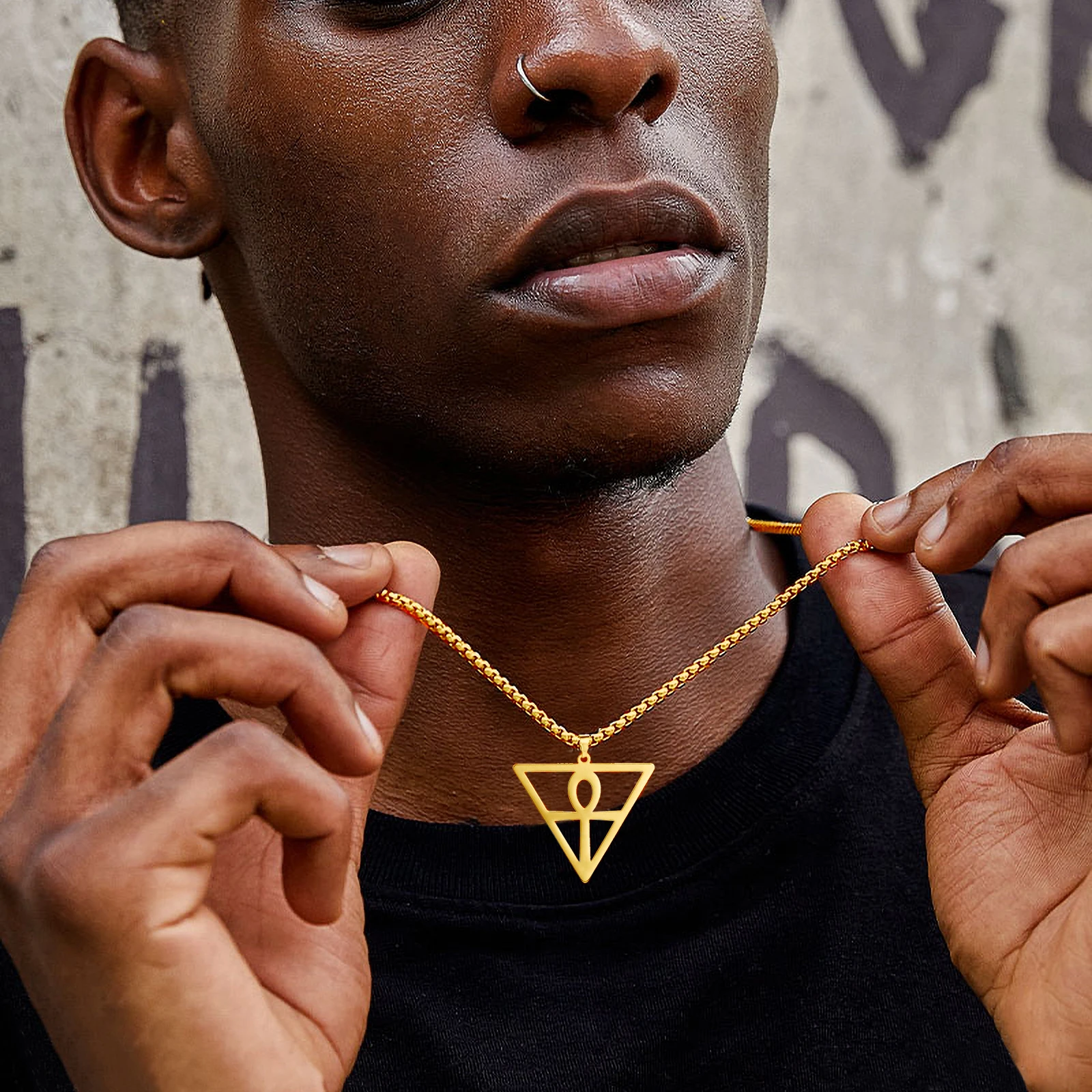 My Shape Egypt Eye of Horus Ankh Cross Necklaces for Men Women Stainless Steel Pendant Necklace Religious Jewelry Gift Vintage
