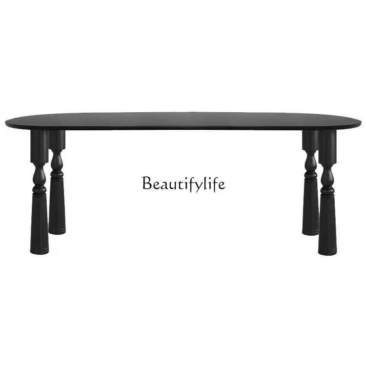 

French retro solid wood dining table in the ancient style semi-oval light luxury minimalist negotiation table workbench