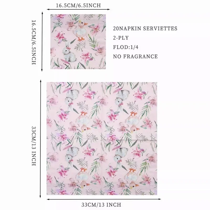 20 pezzi 33 cm 2 strati nuovo elemento pasquale stampato tovaglioli per feste coniglio anatra carta pieghevole stampata a colori carta decoupage fai da te