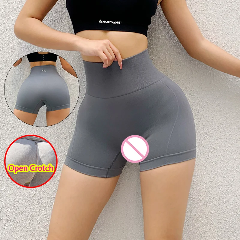 Woman Open Crotch Leggings Zipper Mini Gym Shorts Sexy Crotchless Breathable Pants Outdoor Push Up Trousers Sport Booty Panties