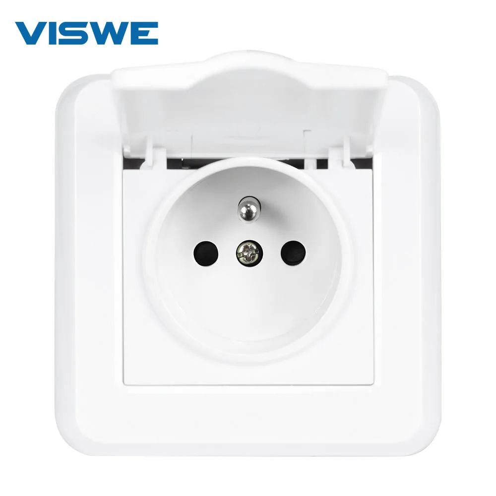 VISWE FR power socket with dustproof cover, 16A Plastic flame retardant panel with iron plate,wall socket for france plug