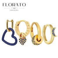 925 Silver Needle Micro-set Zircon Heart-shaped Pendant Hoop Earrings For Women Royal Blue Zircon Earrings Fashion Party Jewelry