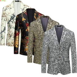 Silver Sequin Suit Jacket Men's, Fashion Slim Dress Coat, Wedding Party Print Jaqueta Gold Green Blue Terno Masculino M-5XL 6XL