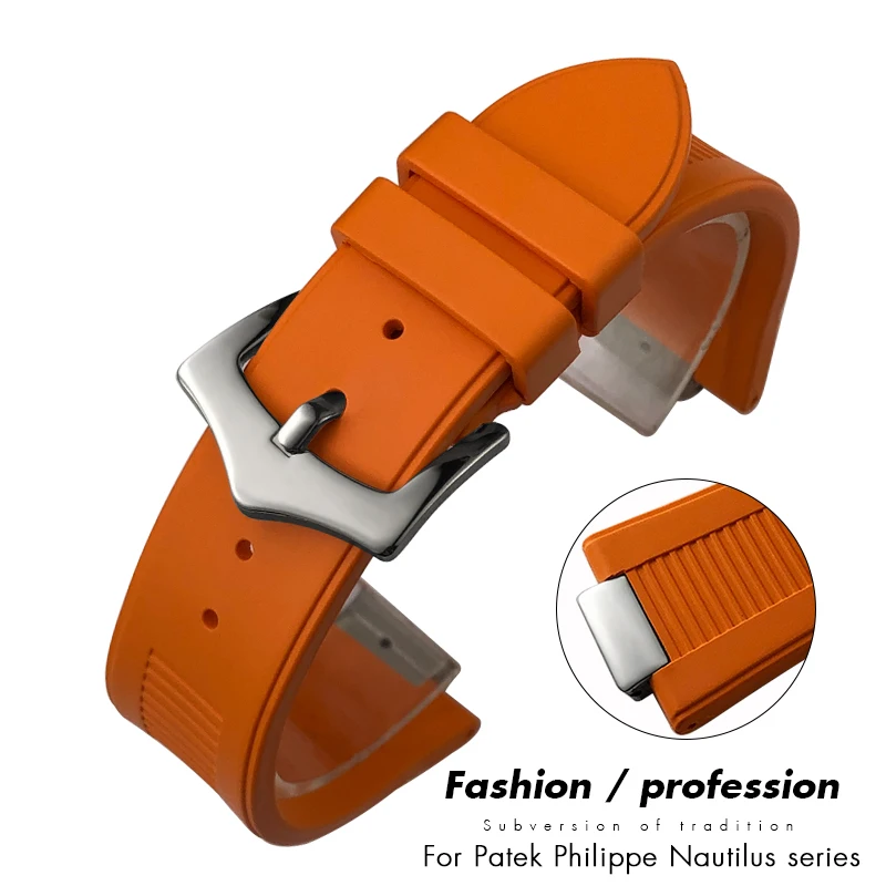 25mm x 12mm Fluororubber FKM Concave Metal End Link Watchband for Patek Philippe PP Nautilus 5711 5712 Watch Strap with Groove