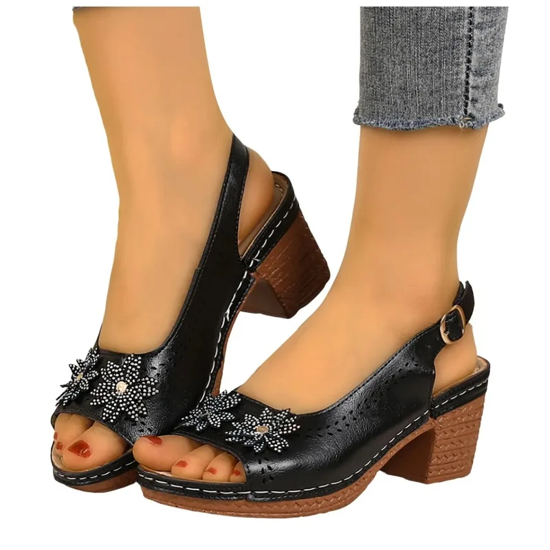 

Женские повседневные сандалии с открытым носком, модная обувь на толстом каблуке, тапочки на плоской подошве с открытой пяткой, сандалии из искусственной кожи с открытым каблуком