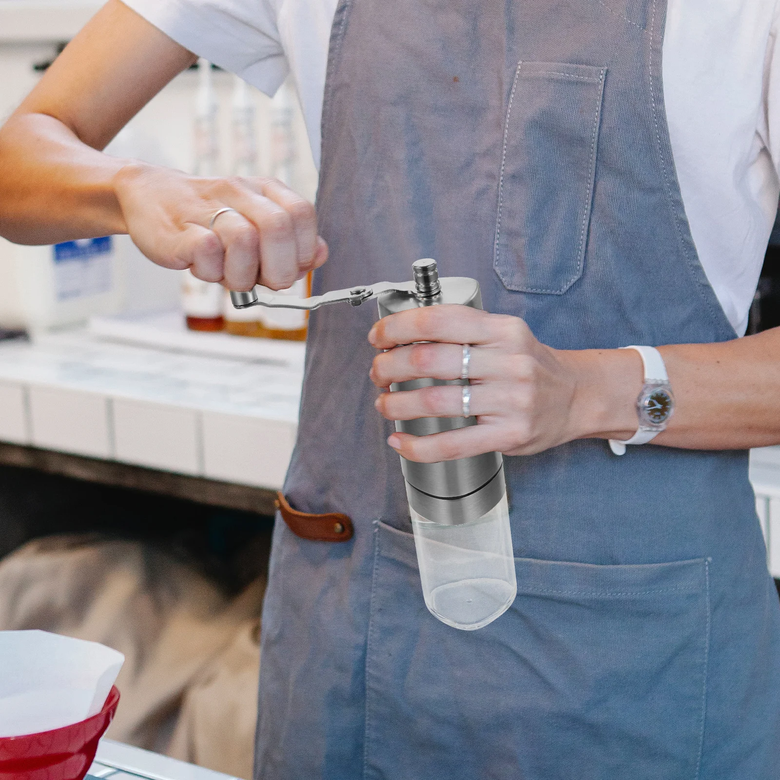 

Manual Stainless Steel Coffee Grinder Hand Coffee Bean Pepper Mill Triangle Foldable Handle Grain Grinder for Travel Camping