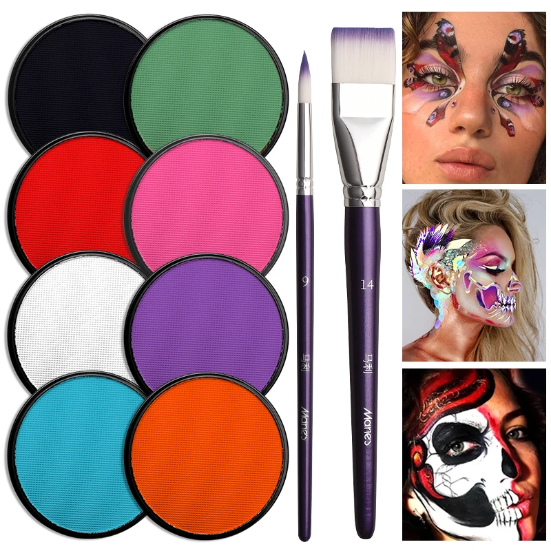 

Clown Paint Set with 2pcs Brushes, 30g Waterbased Painting Pigment SFX Makeup Kit for Skull,Cosplay,Costum,Theater