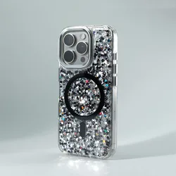Trendy Glitter Gradient Magnetic Phone Case for iPhone 16 Pro 17 Pro Max 15 14 13 12 Wireless Charging Shockproof Hard Back Cove