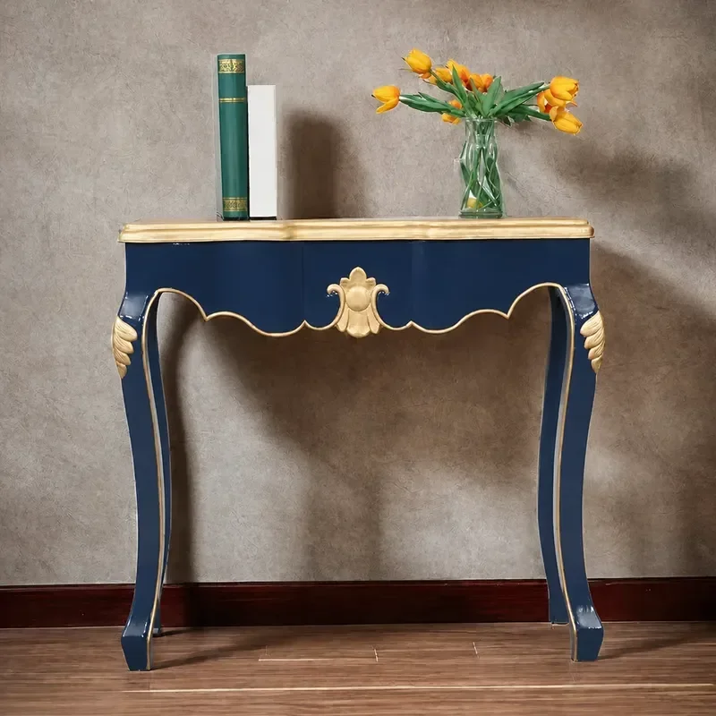 French Solid Wood Hand Painted Carved Entrance Table Modern Simple Shelf for New Chinese Villa Living Room Hallway Console
