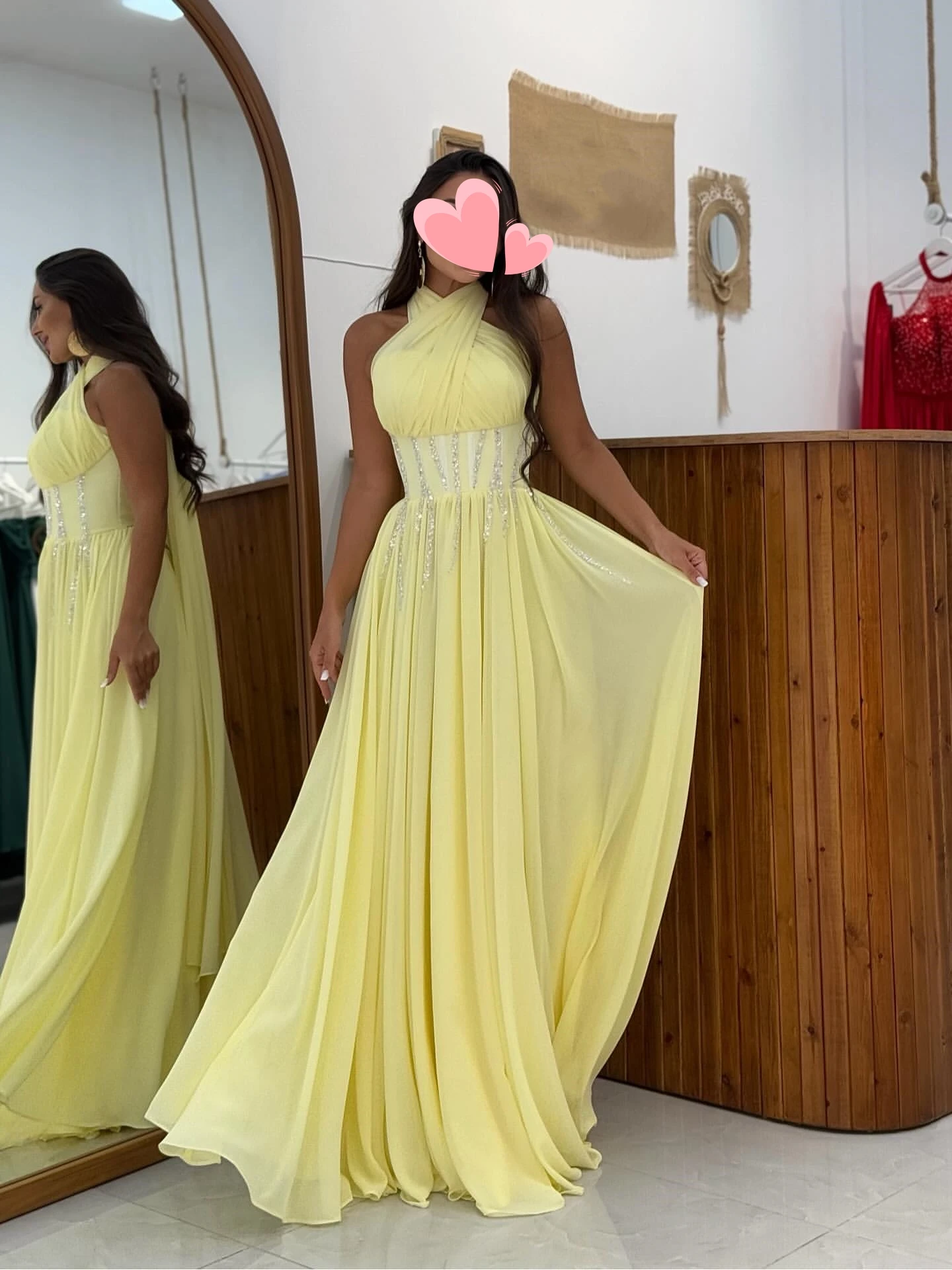 

Oisslec Prom Dress Elegant Vintage Sweet Yellow Beads Chiffon Ruffle Customized Formal Occasion Prom Dress Evening Party Gowns