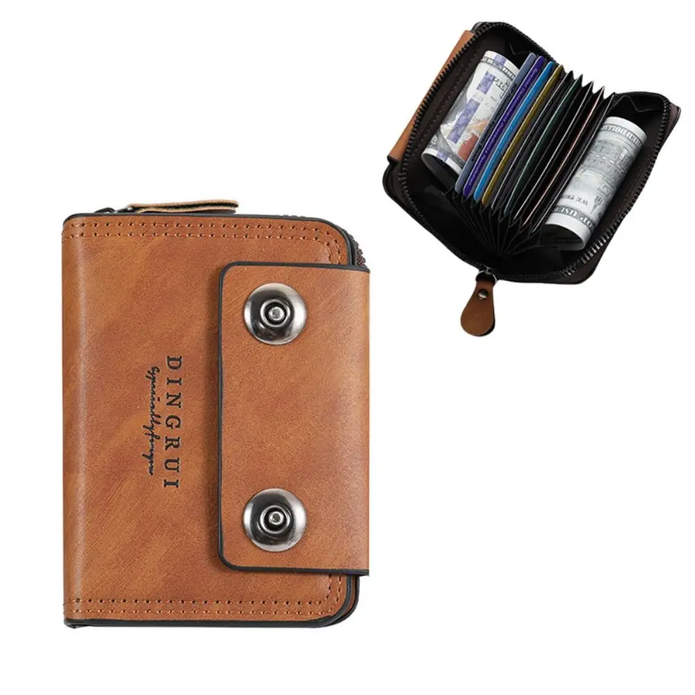 

Retro PU Leather Card Holder for Men Large Capacity Portable Men's Wallet Waterproof Double Buckle Coin Purse