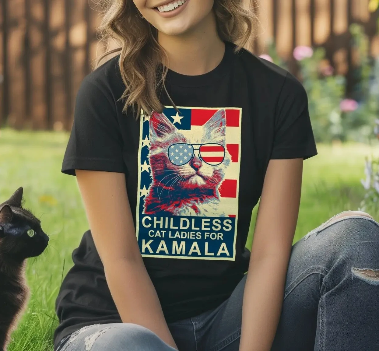 Childless Cat Lady Kamala, Kamala Harris President 2024 Ladies Unisex T-Shirt hot sale All-match High quality cotton new style