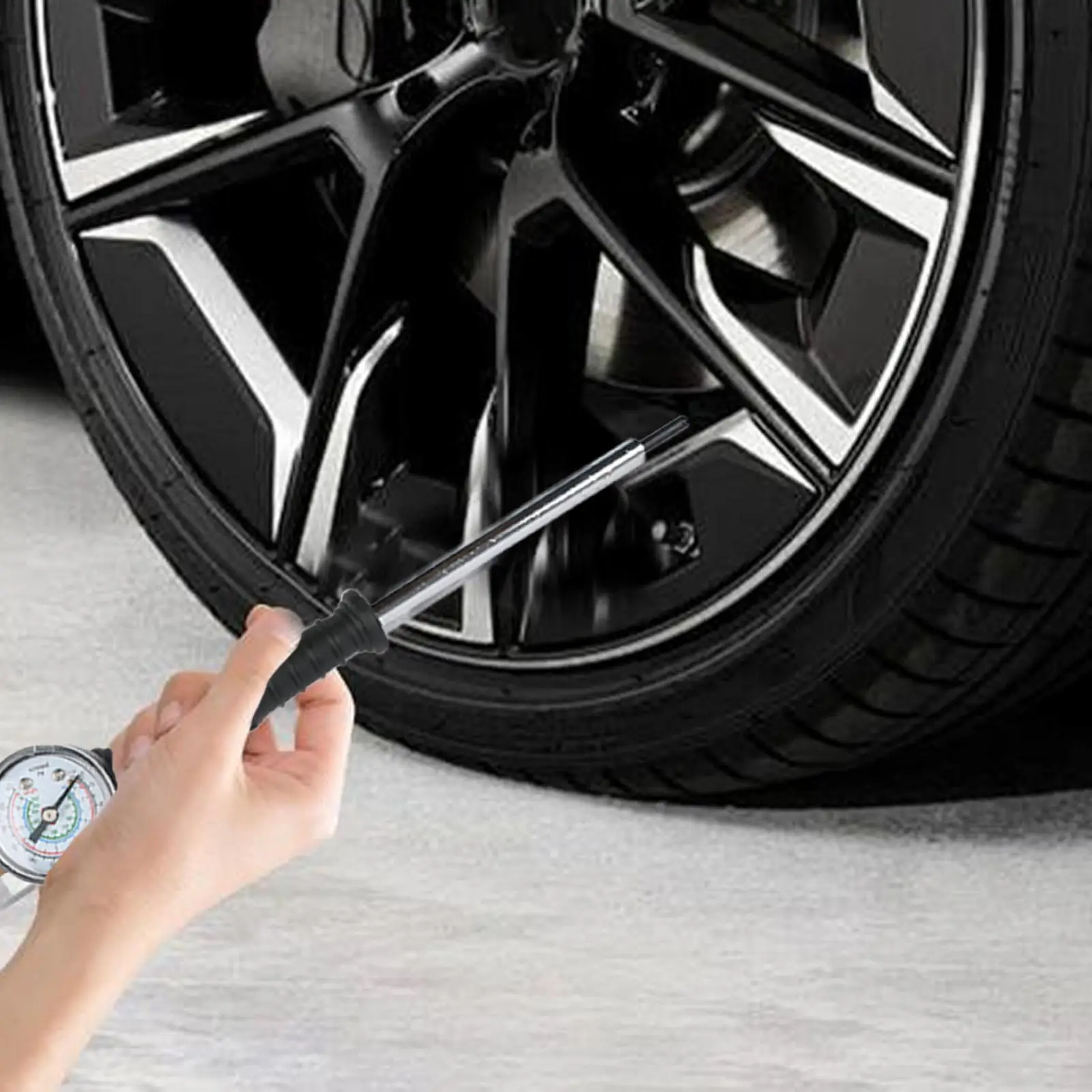 

Car Tire Inflator 0-220Psi Quick Inflation Air Nozzle Adapter With Air Gauge Multipurpose Inflator Rod Hand-Cranked For
