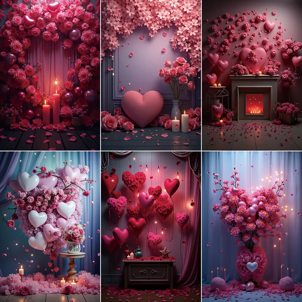 

MOON.QG Valentine'S Day 2025 Background Photography February 14 Rose Wall Love Balloon Photozone Backdrop Child Studio Photocall