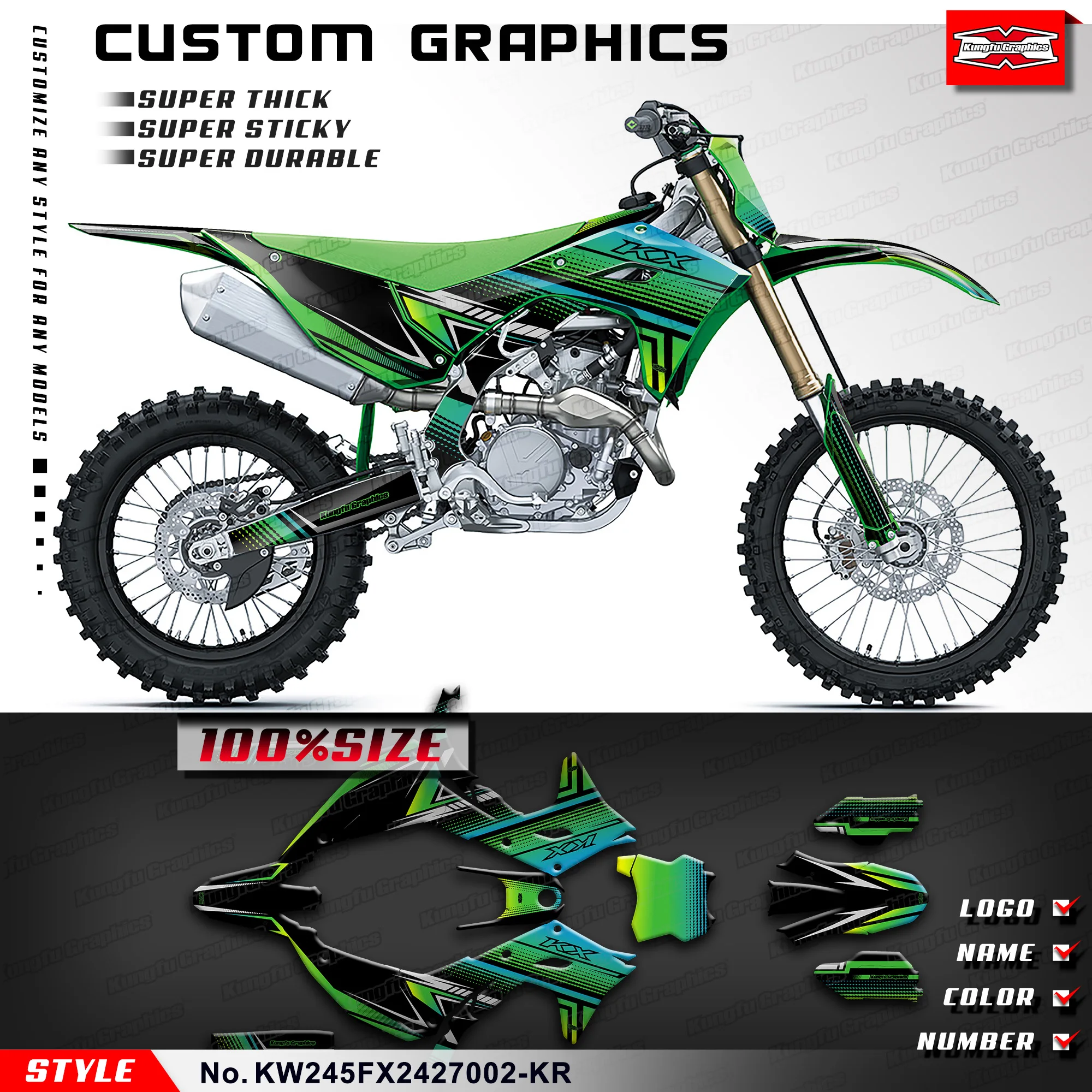 

KUNGFU GRAPHICS Adhesive Sticker Wrap Design for Kawasaki KX450 KX450X KX450F 2024, KW245FX2427002-KR