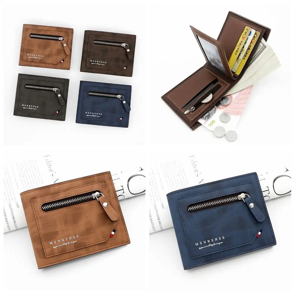 

Portable Letter Men's PU Leather Wallets Multi-position Three Fold Coin Purse Short Card Holder Money Clip Girls