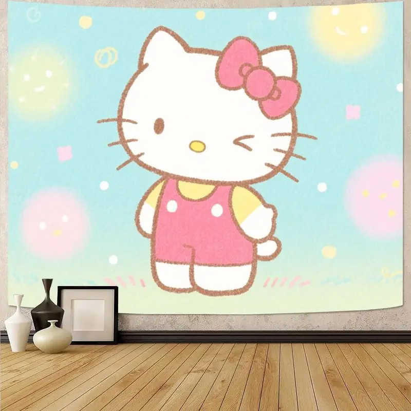 

1 шт. розовый кавайный гобелен Sanrio Hello Kitty, милый синий эстетический настенный художественный декор для спальни, общежития, гостиной, подарок девушке.