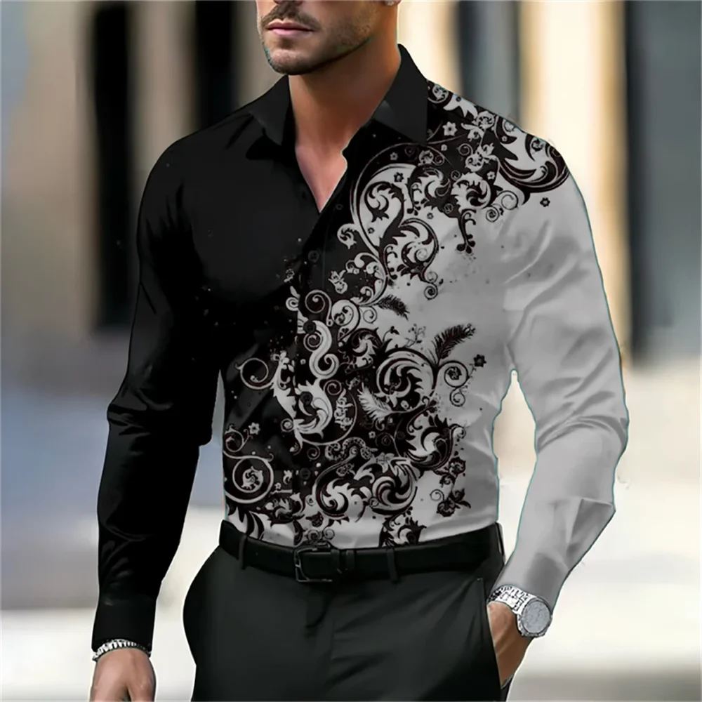 2024 New Long Sleeve Slim Button Men Autumn Fashion Sand Printing Noble Ball Lapel Long Sleeve Shirt Fabric Comfortable PlusSize