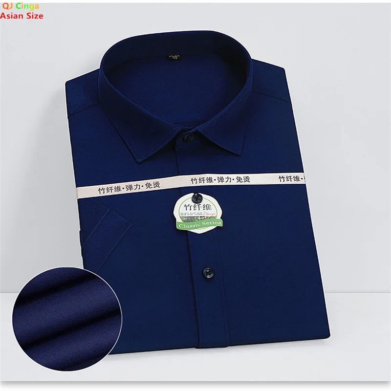 2026 New Men's Blue Short-Sleeve Shirt, Asian Size Wrinkle - Resistant Comfortable Breathable Casual Business Wear Shirts.