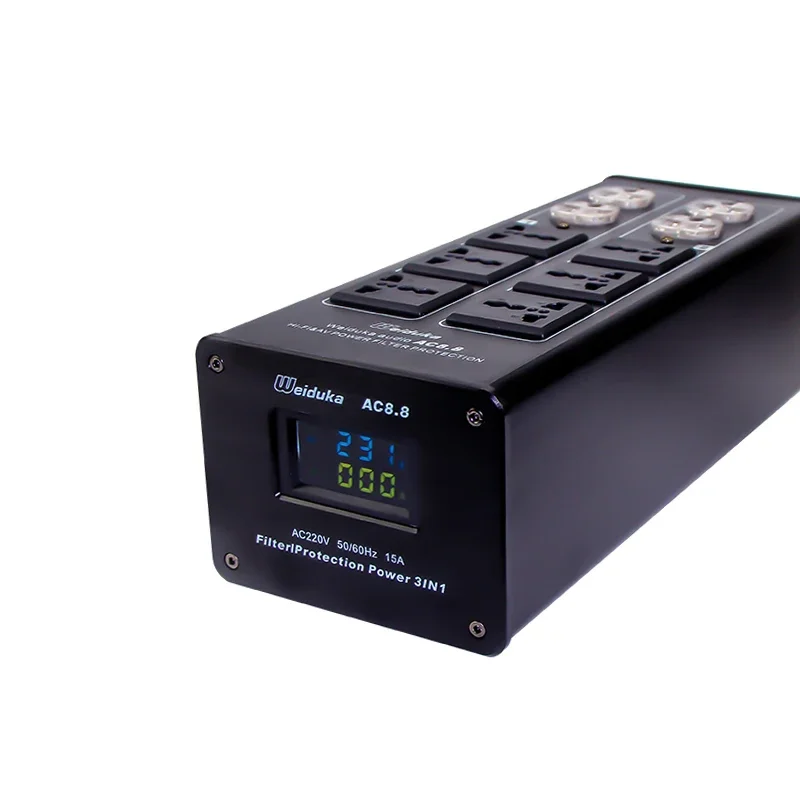 Weiduka US Audio filtro purificador acondicionador protección contra rayos toma de corriente CA AC8.8 3000W pantalla LED