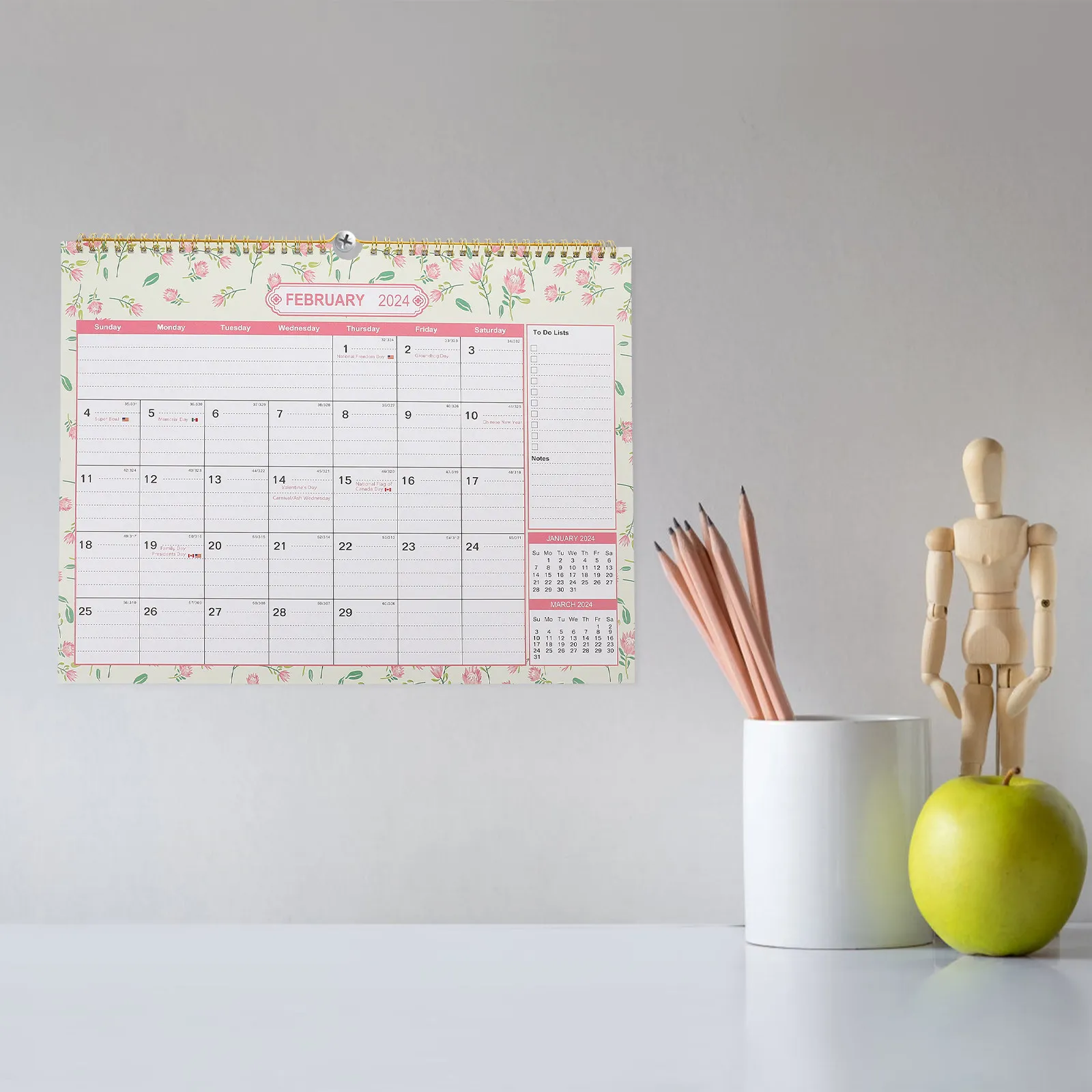 

Sturdy Daily Use Wall Calendar 2024 2025 English Monthly Hanging Calendar for Home Office School Family Countdown Noting Space