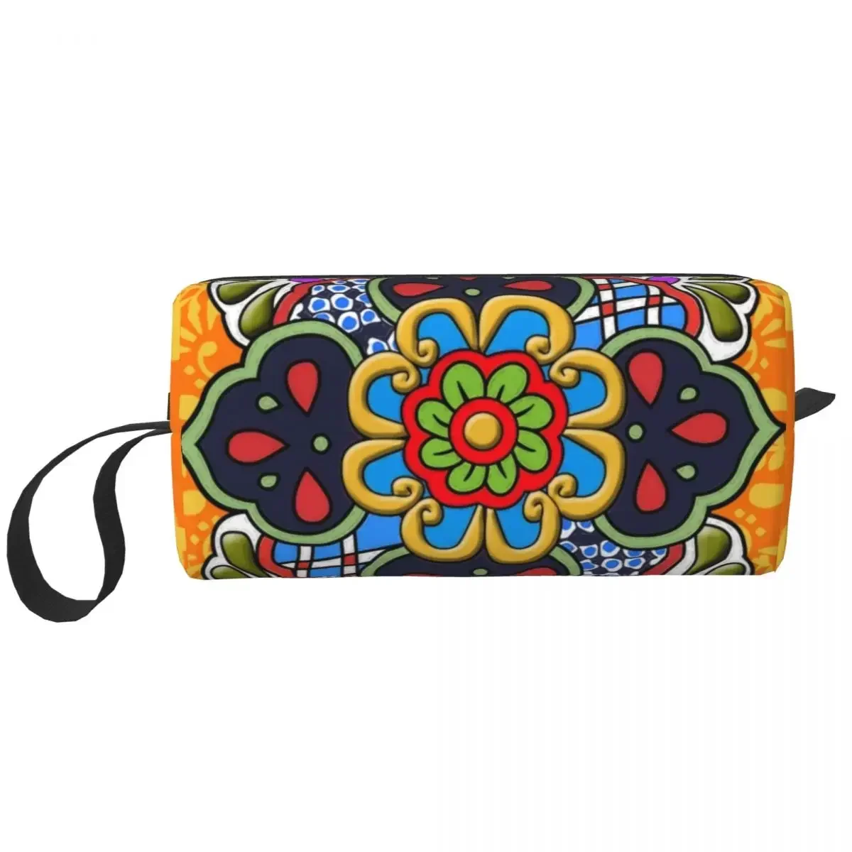 Custom Mexican Talavera Flower Ceramic Tile Travel Cosmetic Bag Women Makeup Toiletry Organizer Ladies Beauty Storage Dopp Kit