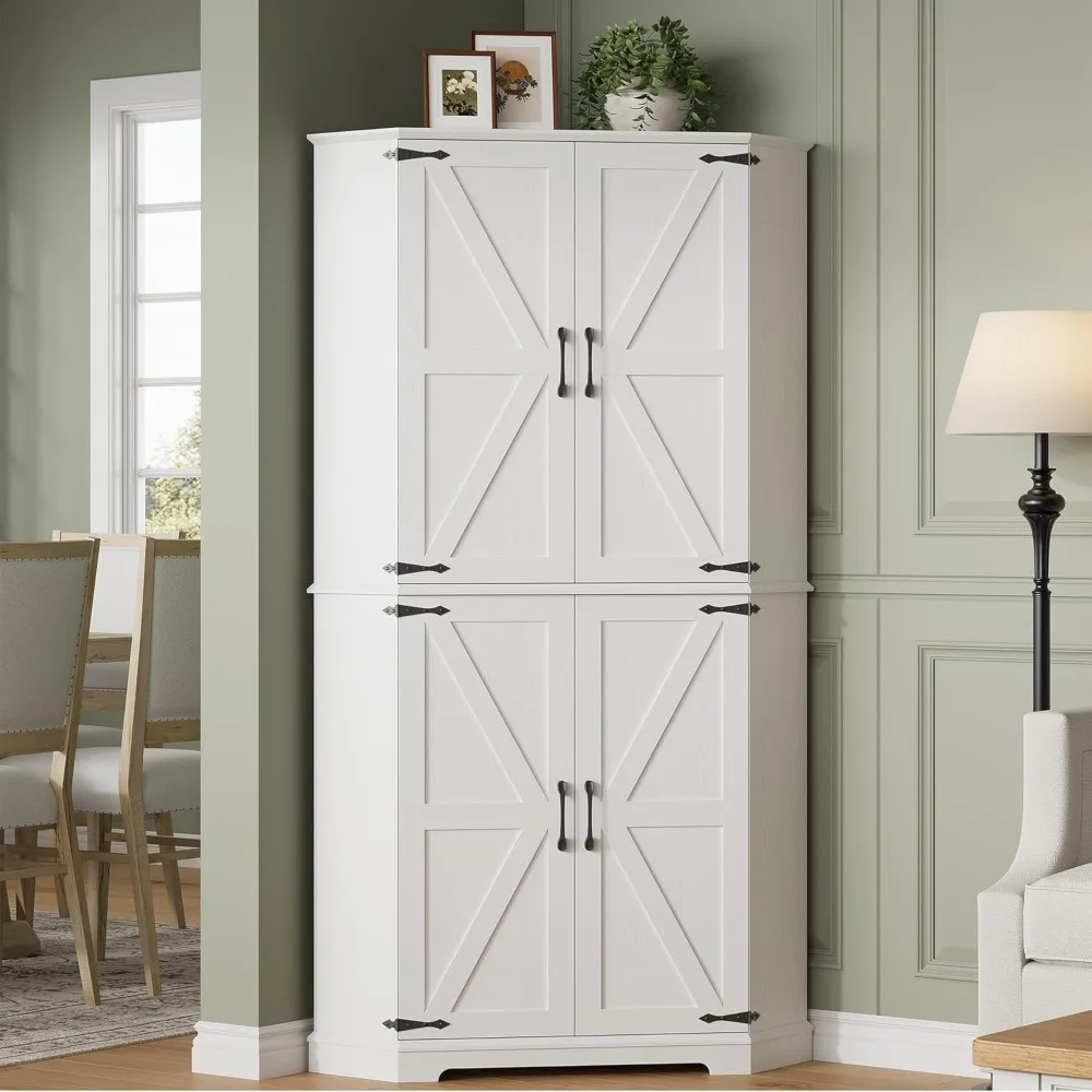 

Corner Cabinet, 72" Kitchen Pantry Cabinet,with 2 Adjustable Shelves, 240°Swivel Doors, 6-Tier Freestanding Farmhouse Pantry