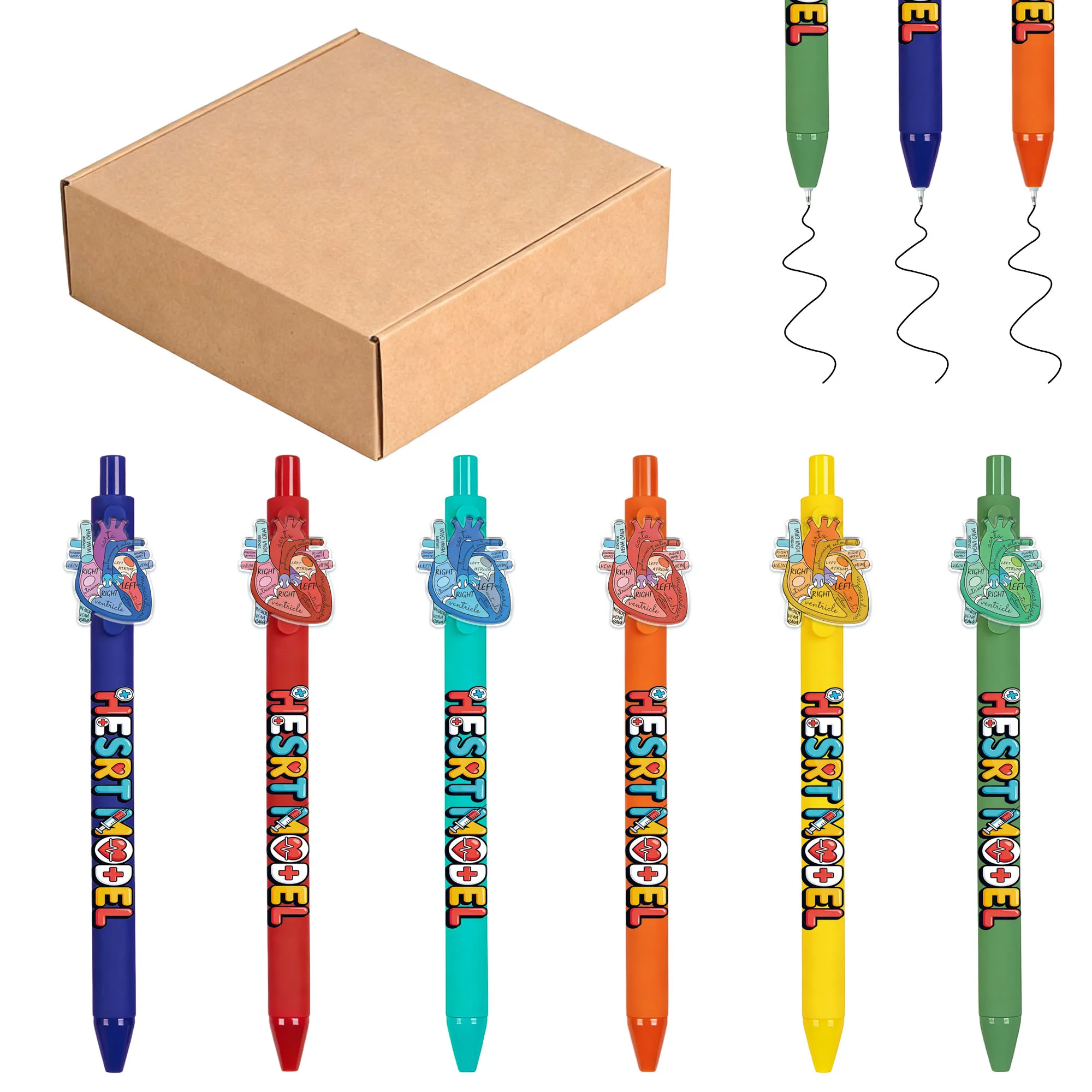 

12pcs Heart Model Theme Ballpoint Pen English Logo Pattern Press Creative Pen Student Writing Gift Pen for the New School Season