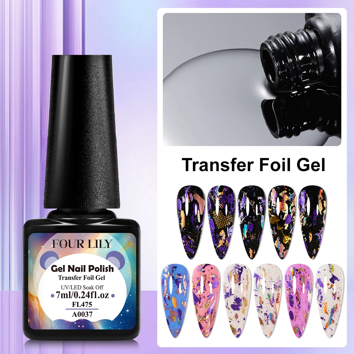 FOUR LILY 7ml Transfer Foil Nail Gel Polish Semi-Permanant Varnish For Nail Sticker Nail Polish Soak Off UV LED Nail Art Gel image 3