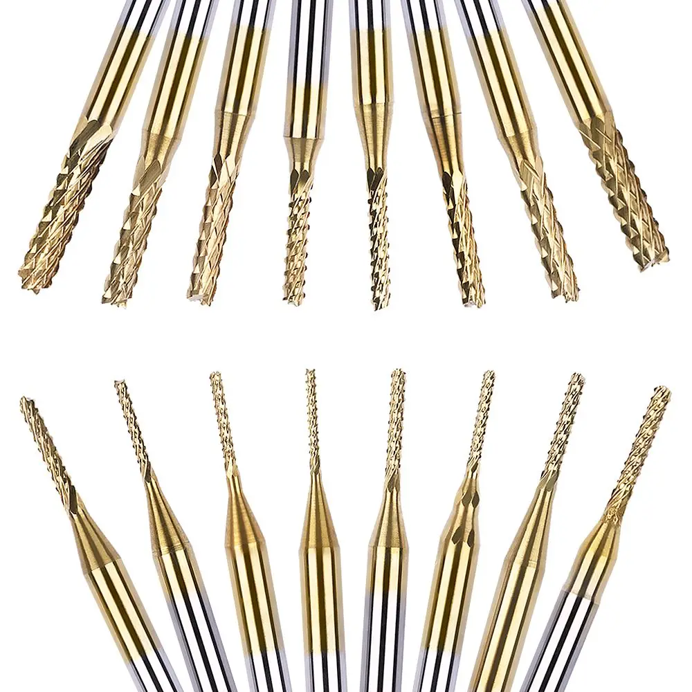 1pcs 0.8mm-3.175mm Titanium Coated Carbide Milling Cutter Engraving Edge Cutter CNC Router Bits End Mill for PCB Machine