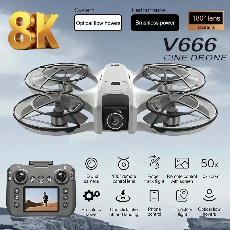 New V666 Mini Drone 4K Professional Aerial 8k Dual Camera Intelligent obstacle avoidance Brushless Quadcopter Kid RC Toy