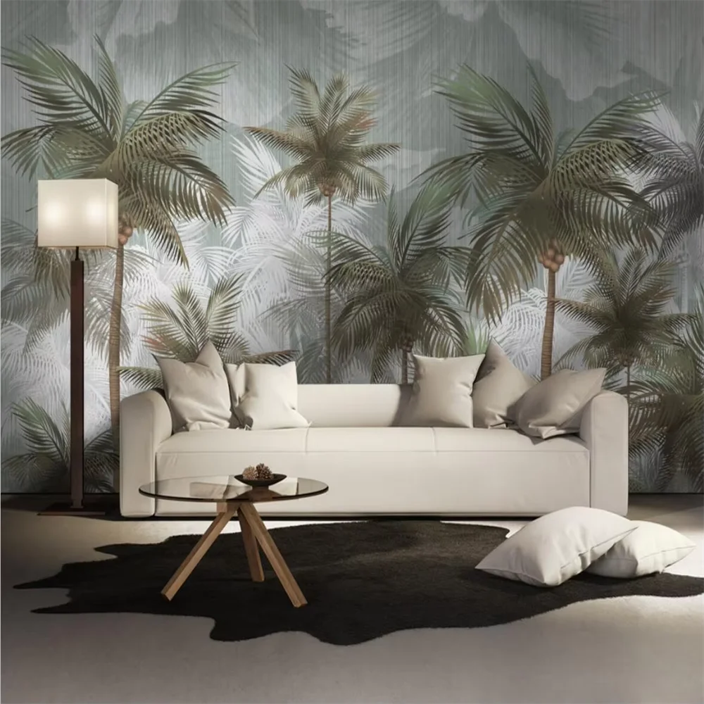 

Custom Southeast Asian Palm wallpaper 3d mural green retro tropical leaves plant wall paper luxury home decoration TV background