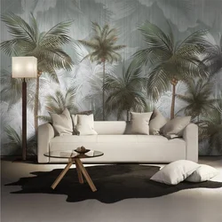 Custom Southeast Asian Palm wallpaper 3d mural green retro tropical leaves plant wall paper luxury home decoration TV background