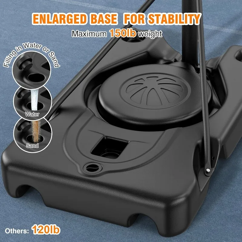 Yohood Basketball Hoop Outdoor 10ft Adjustable, Portable Basketball Hoop Goal System, 44 Inch Shatterproof Backboard,Larger Base