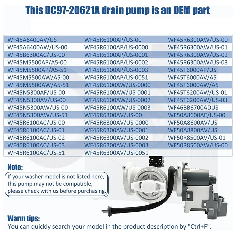 

【Hot-Price!】DC97-20621A,DC97-17999N Drain Pump Assembly For Washer DC31-00187A,PX3516-01 AP6807020,PS12592830