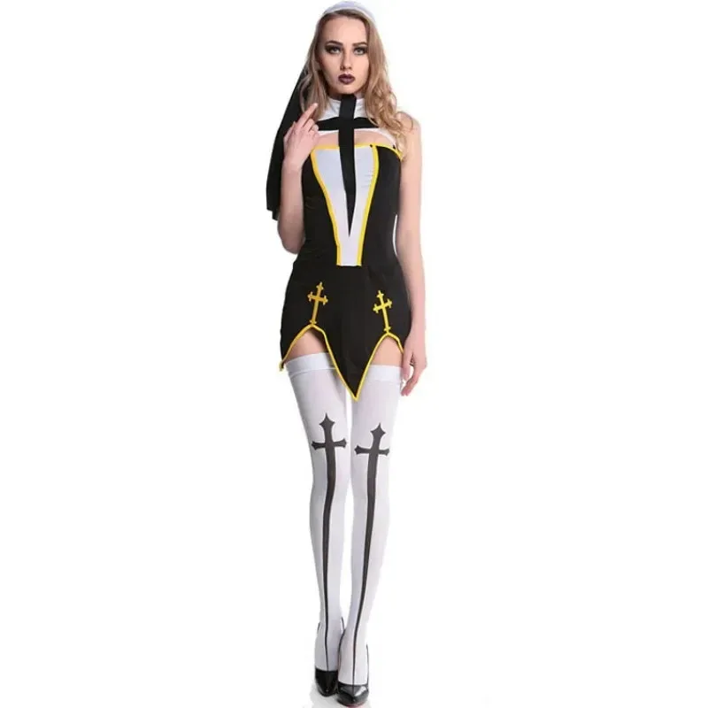 Halloween cosplay pesta ulang tahun Natal kostum biarawati seksi ikat kepala ir;l5