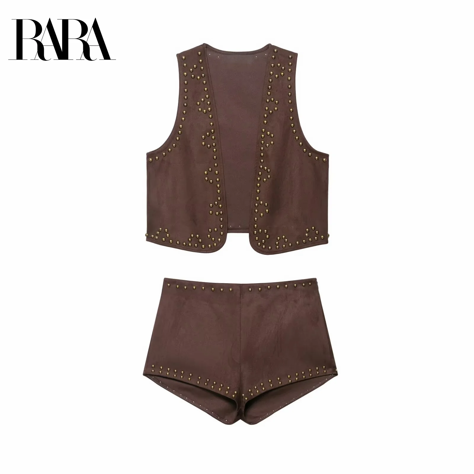 RARA2025 ملابس نسائية صيفية جديدة غير رسمية بسيطة موضة فضفاضة مريحة بدون فتحة سترة دون أكمام + شورت برشام #1