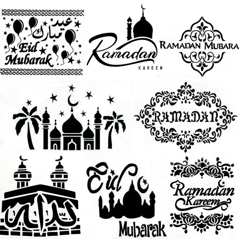 Ramadan Kareem Spray Stencils Birthday Cake Mold Decorating Tools Eid Mubarak Muslim Islamic Festival Party DIY Decorations