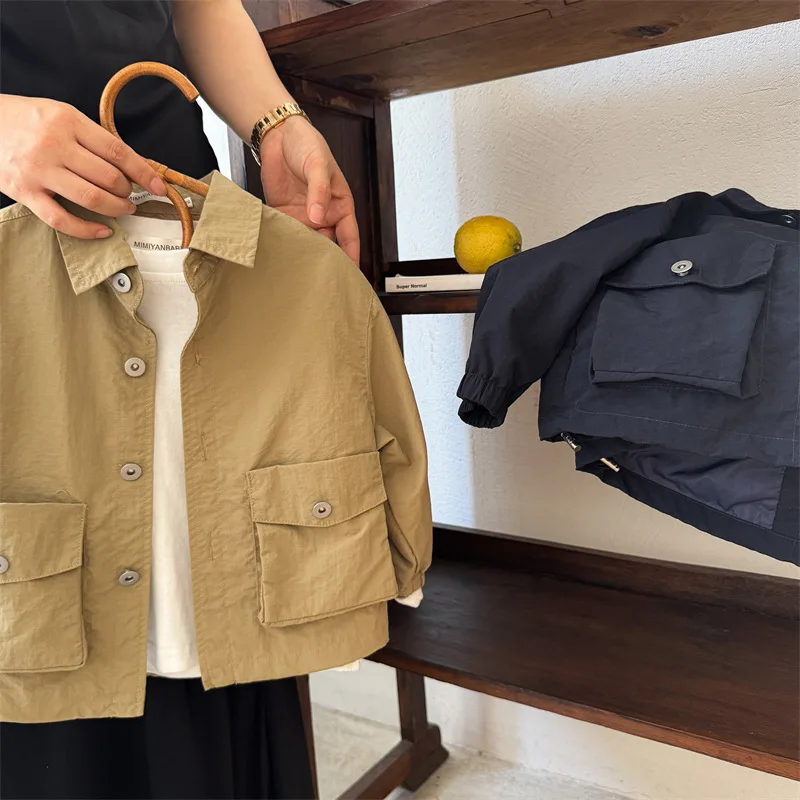

Children's Jacket 2025 Autumn New Boys and Girls Solid Color Turn-Down Collar Shirt Baby Versatile Shirt Jacket
