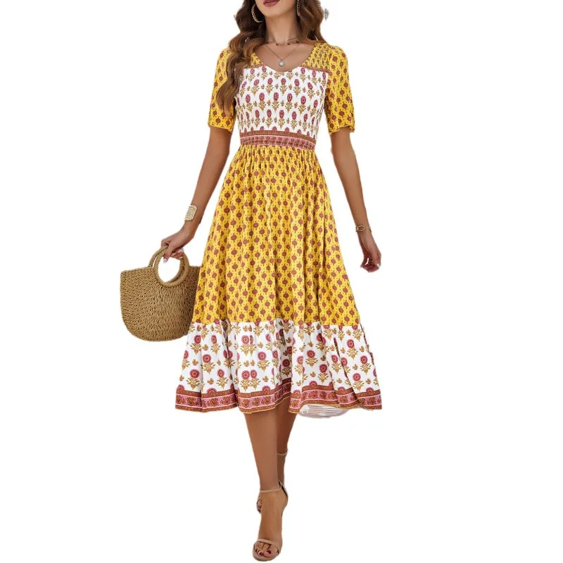 Women's Dresses Literary Retro Temperament Commuting 2024 Spring/Summer New Vacation Casual Tribal Print A-line Dress for Women