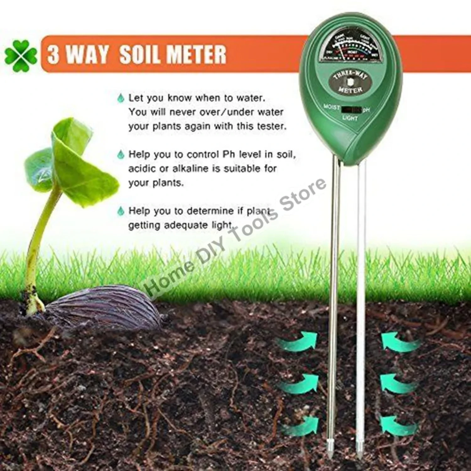 Accurate Professional 3in1 Multifunctional Soil Moisture, PH, and Light Meter - Ideal Instrument for Testing Acidity, Humidity, 