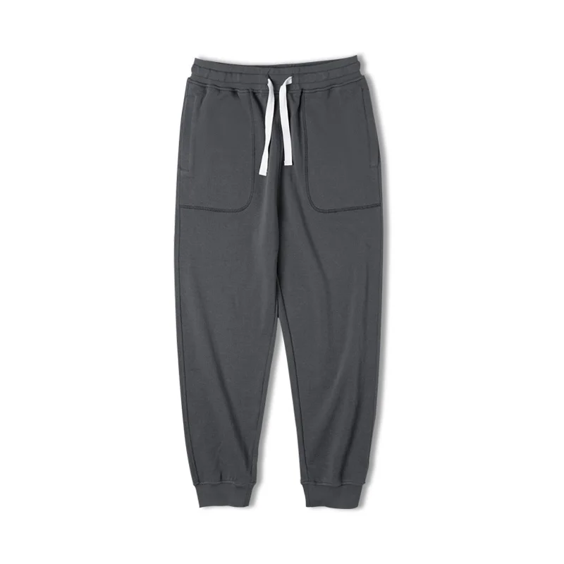 Maden-pantalones de chándal cónicos de punto con cordón para hombre, chándal de entrenamiento informal con bolsillos grandes, color gris oscuro